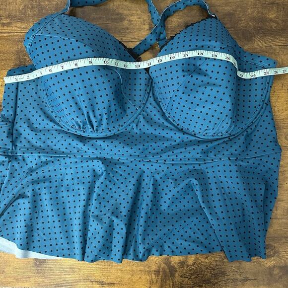 Terra & Sky Black Tankini Top 4X (28W-30W) Teal Polka Dot Padded Beach Swim NWT - Picture 9 of 14